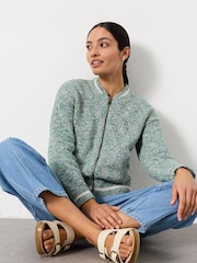 FatFace Green Knitted Racket Pattern Cardigan - Image 3 of 8