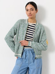 FatFace Green Knitted Racket Pattern Cardigan - Image 5 of 8