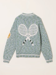 FatFace Green Knitted Racket Pattern Cardigan - Image 8 of 8
