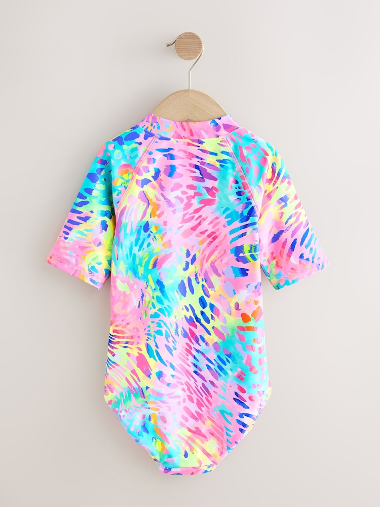 Rainbow Animal Tie Dye - Short Sleeved Sunsafe Swimsuit (3mths-16yrs) - صورة 2 من 4 Rainbow Animal Tie Dye - Short Sleeved Sunsafe Swimsuit (3mths-16yrs) - صورة 2 من 4
