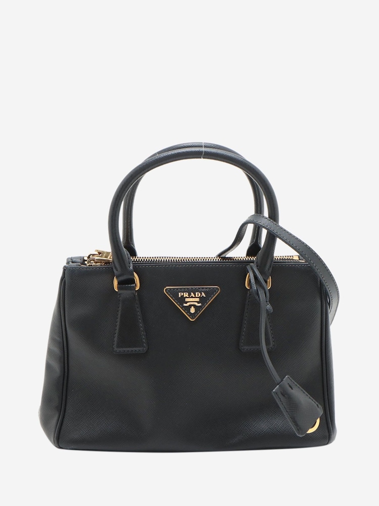 Prada Black Mini Saffiano Leather Galleria Top Handle Bag - Image 1 of 10