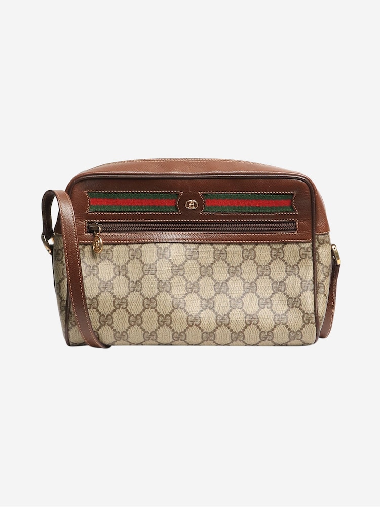 Sign of the Times Gucci GG Supreme Web Sherry Line Cross-Body Brown Bag - Image 2 of 9