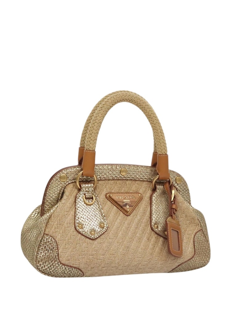 Prada Nude Raffia Top Handle Bag - Image 2 of 10
