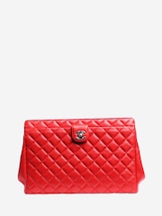Chanel Red Quilted Clutch Bag - Image 1 of 7