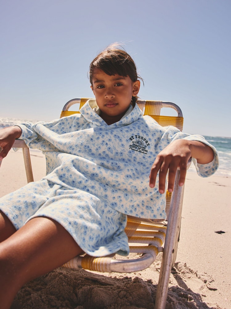 Blue/White Floral Ditsy Towelling Hoodie And Shorts Set (12mths-16yrs) - Image 1 of 9