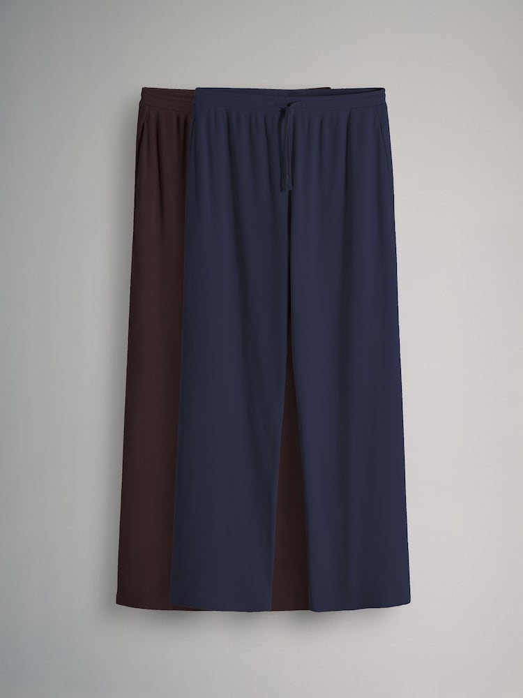 The Set 2 Pack Soft Touch Ribbed Wide Leg Jogger Navy/Chocolate Brown - Image 1 of 5