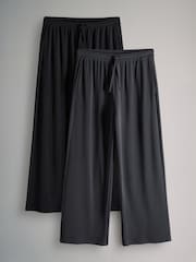 The Set 2 Pack Soft Touch Ribbed Wide Leg Jogger Balck/Charcoal Grey - Image 1 of 5
