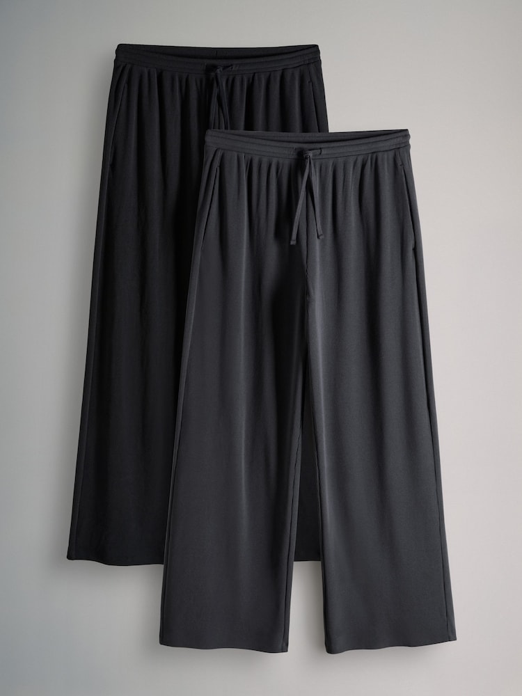 The Set 2 Pack Soft Touch Ribbed Wide Leg Jogger Balck/Charcoal Grey - Image 1 of 5