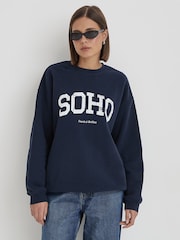 4th & Reckless Blue Distressed Soho Slogan Classic Longline Sweatshirt - Image 1 of 4