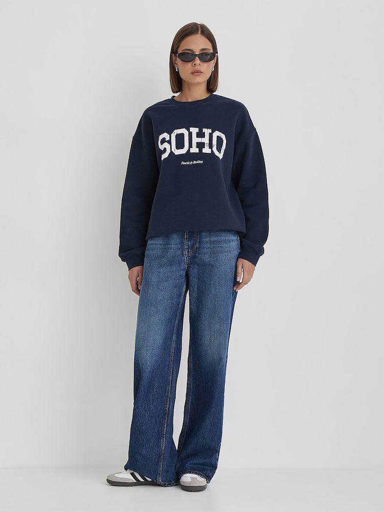 4th & Reckless Blue Distressed Soho Slogan Classic Longline Sweatshirt - Image 2 of 4