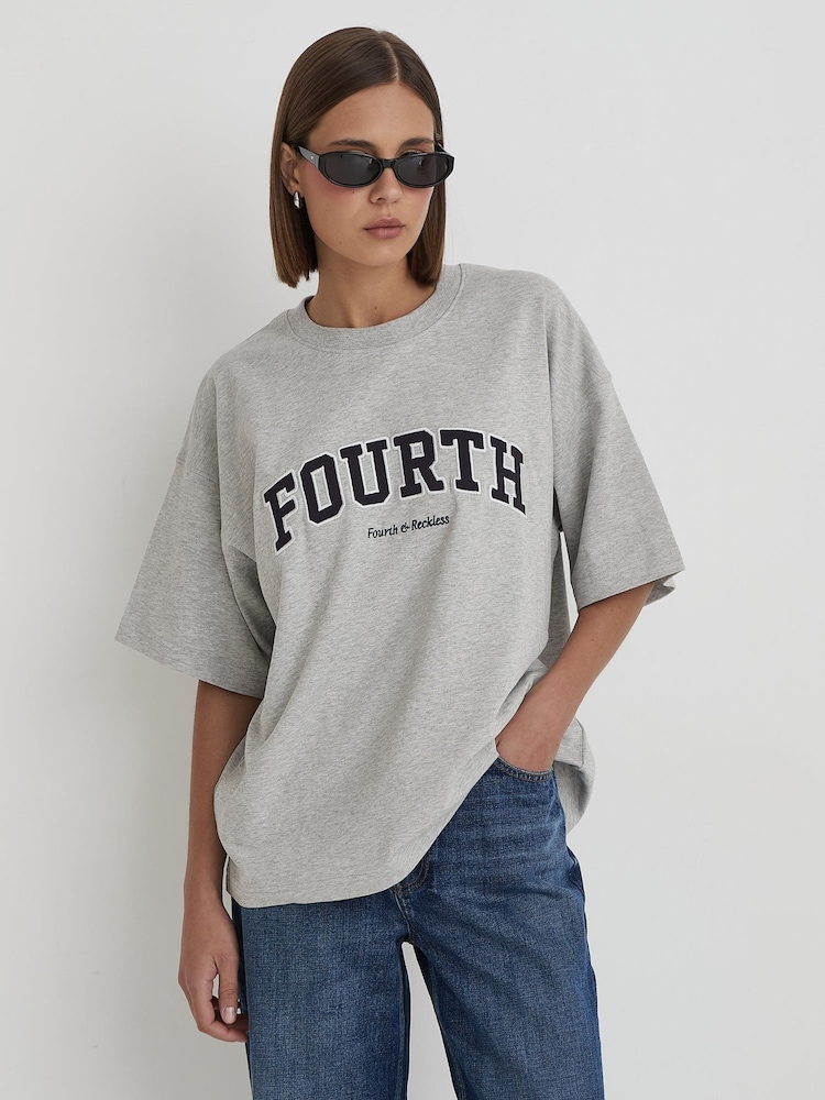 4th & Reckless Grey Oversized Alice Fourth Branded T-Shirt - Image 1 of 2 4th & Reckless Grey Oversized Alice Fourth Branded T-Shirt - Image 1 of 2