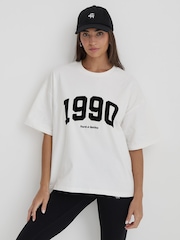 4th & Reckless White Oversized 1990 Slogan T-Shirt - Image 1 of 3