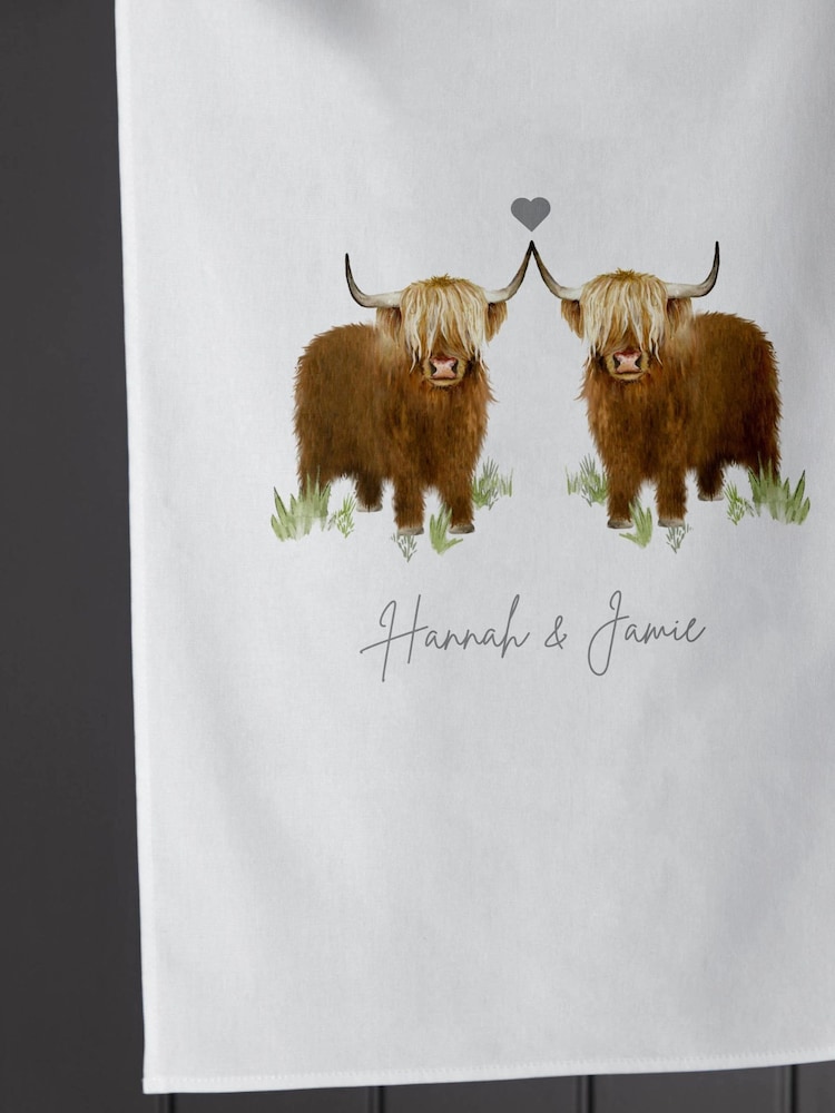 Personalised Couples Highland Cow Tea Towel by Koko Blossom by Koko Blossom - Image 2 of 3