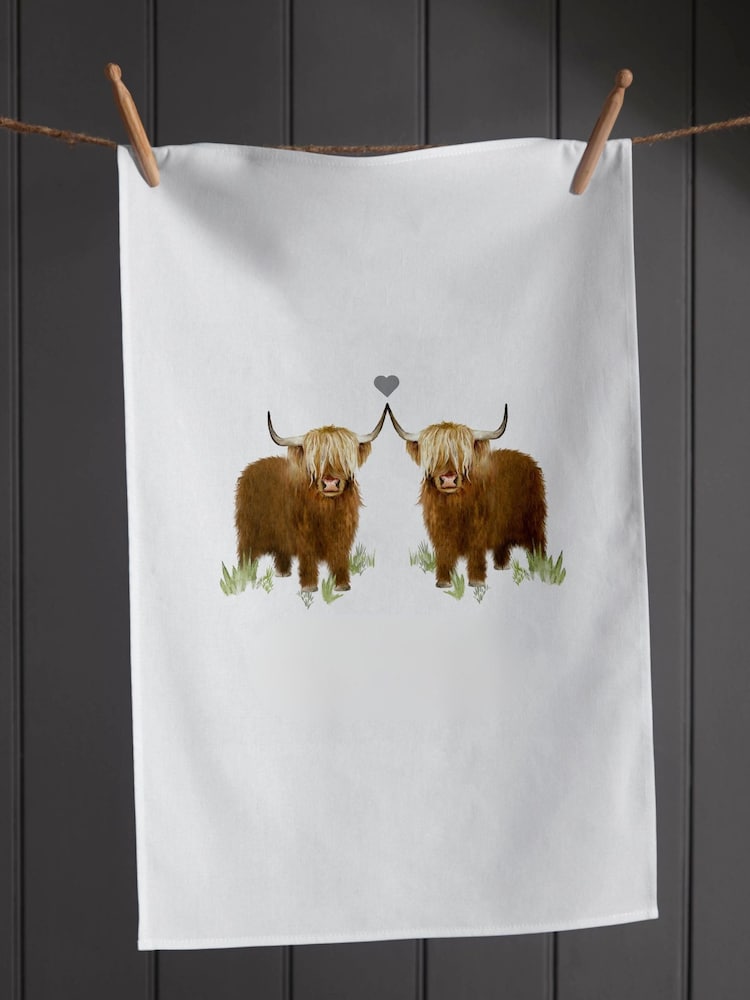 Personalised Couples Highland Cow Tea Towel by Koko Blossom by Koko Blossom - Image 3 of 3