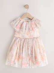 Pink Floral Ruffle Collar Mesh Dress (3mths-7yrs) - Image 6 of 9