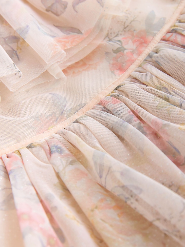Pink Floral Ruffle Collar Mesh Dress (3mths-7yrs) - Image 9 of 9