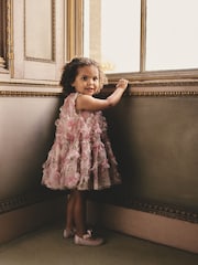 Pink Floral Sleeveless Mesh Dress (3mths-7yrs) - Image 2 of 4