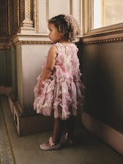 Pink Floral Sleeveless Mesh Dress (3mths-7yrs) - Image 3 of 4