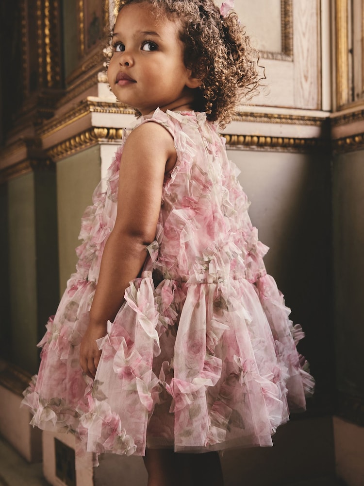 Pink Floral Sleeveless Mesh Dress (3mths-7yrs) - Image 4 of 4 Pink Floral Sleeveless Mesh Dress (3mths-7yrs) - Image 4 of 4