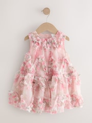 Pink Floral Sleeveless Mesh Dress (3mths-7yrs) - Image 5 of 8