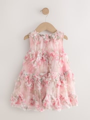 Pink Floral Sleeveless Mesh Dress (3mths-7yrs) - Image 6 of 8