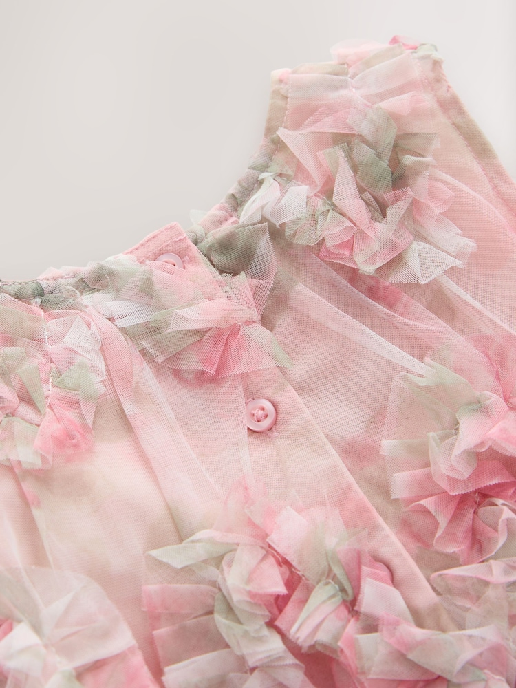 Pink Floral Sleeveless Mesh Dress (3mths-7yrs) - Image 8 of 8
