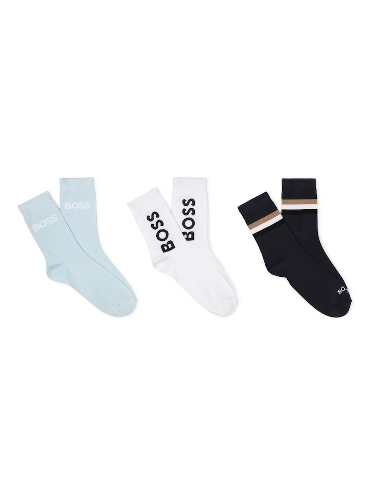 BOSS White Set of 3 Logo Socks - Image 1 of 4