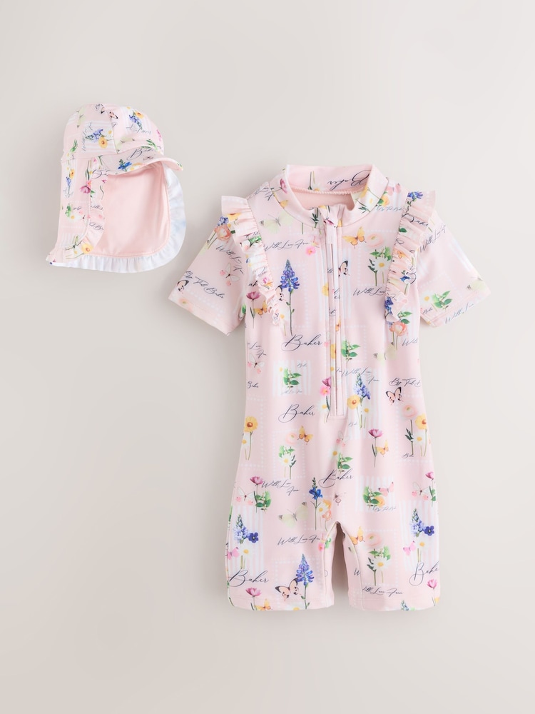 Baker by Ted Baker Floral All-In-One Swimsuit & Hat Set - Image 1 of 10 Baker by Ted Baker Floral All-In-One Swimsuit & Hat Set - Image 1 of 10