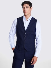 MOSS Blue Tailored Fit Ink Herringbone Waistcoat - Image 1 of 1