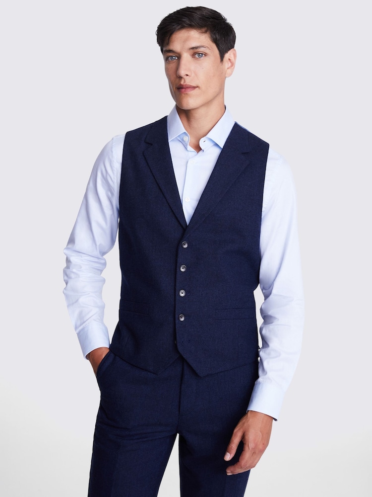 MOSS Blue Tailored Fit Ink Herringbone Waistcoat - Image 1 of 1