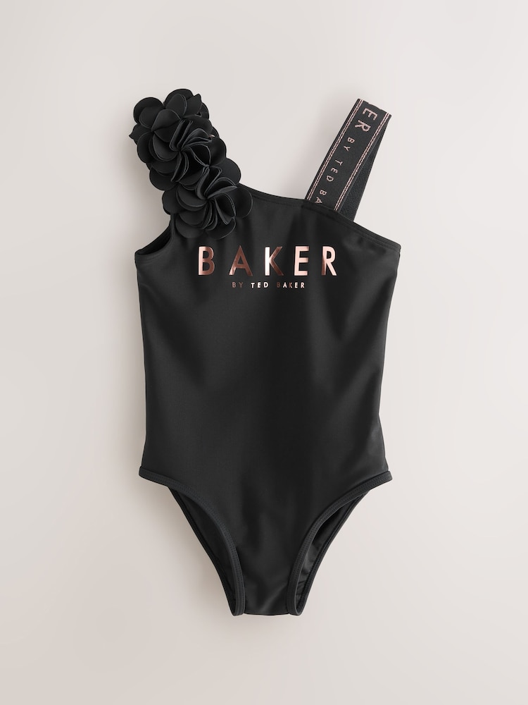 შავი - Baker by Ted Baker Fuchsia Pink 3D Floral One Shoulder Swimsuit - სურათი 1 6-დან