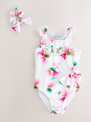 Baker by Ted Baker pinken floralen Cut-Out-Badeanzug & Haargummi - Bild 1 von 7