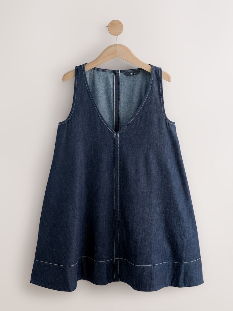 Rinse Blue Denim V-Neck Mini Dress - Image 1 of 3