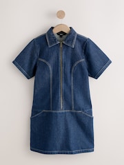 Dunkelblau - Denim Zip Through Mini Polo Dress - Bild 6 von 9