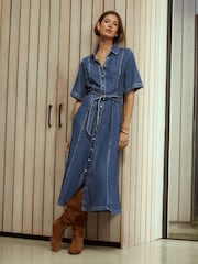 Mid Blue Denim N.Premium Short Sleeve Shirt Maxi Dress - Image 2 of 7