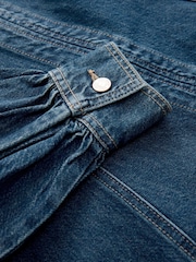 Denim Dark Blue Fit and Flare Long Sleeve Seamed Mini Dress - Image 2 of 3