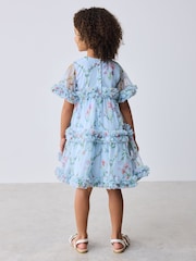 Baker by Ted Baker Blue Floral Ruffle Tiered Mesh Dress - Image 3 of 13