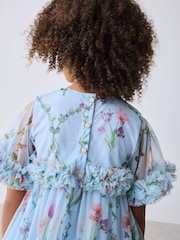 Baker by Ted Baker Blue Floral Ruffle Tiered Mesh Dress - Image 5 of 13
