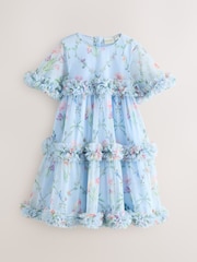 Baker by Ted Baker Blue Floral Ruffle Tiered Mesh Dress - Image 7 of 13