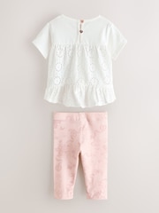 Baker by Ted Baker 2 Piece Broderie Back Peplum Pink T-Shirt & Leggings Set - Image 2 of 7