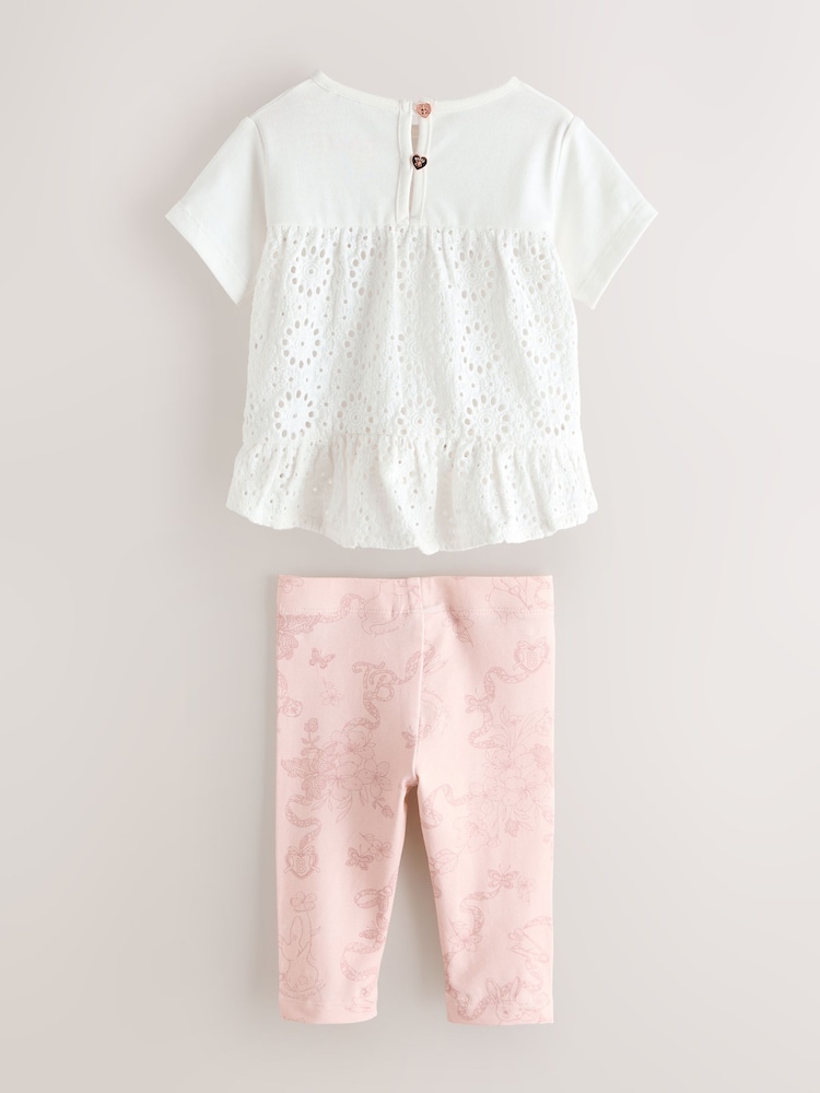 Baker by Ted Baker 2 Piece Broderie Back Peplum Pink T-Shirt & Leggings Set - Image 2 of 7 Baker by Ted Baker 2 Piece Broderie Back Peplum Pink T-Shirt & Leggings Set - Image 2 of 7