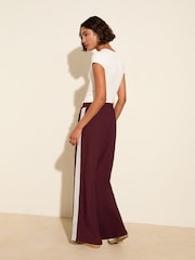 Friends Like These Red Burgandy Wide Leg Side Stripe Jersey Trousers - Image 4 of 4
