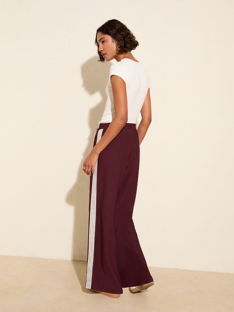 Friends Like These Red Burgandy Wide Leg Side Stripe Jersey Trousers - Image 4 of 4