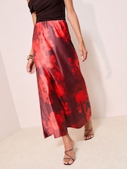 Friends Like These Red Floral Satin Maxi Skirt - Image 1 of 4