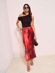 Friends Like These Red Floral Satin Maxi Skirt - Image 2 of 4
