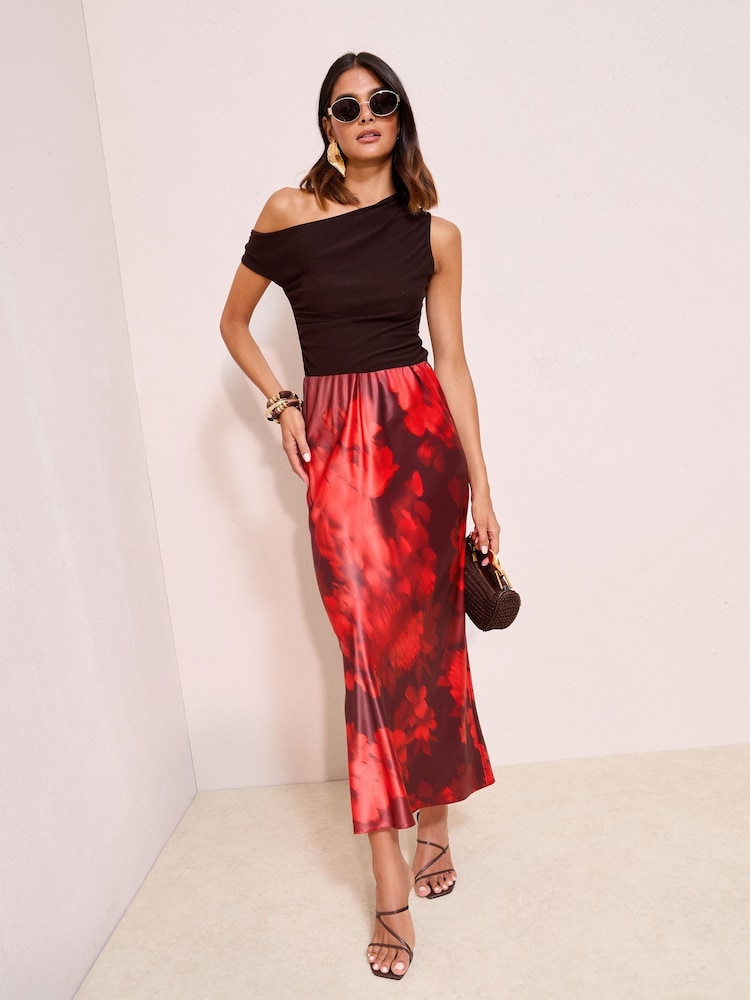Friends Like These Red Floral Satin Maxi Skirt - Image 2 of 4