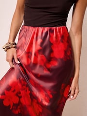 Friends Like These Red Floral Satin Maxi Skirt - Image 3 of 4