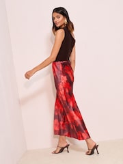 Friends Like These Red Floral Satin Maxi Skirt - Image 4 of 4