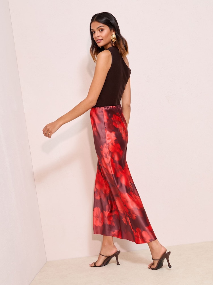 Friends Like These Red Floral Satin Maxi Skirt - Image 4 of 4