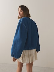 蓝色 - 牛仔布拉链飞行夹克 - 7的图像4｝